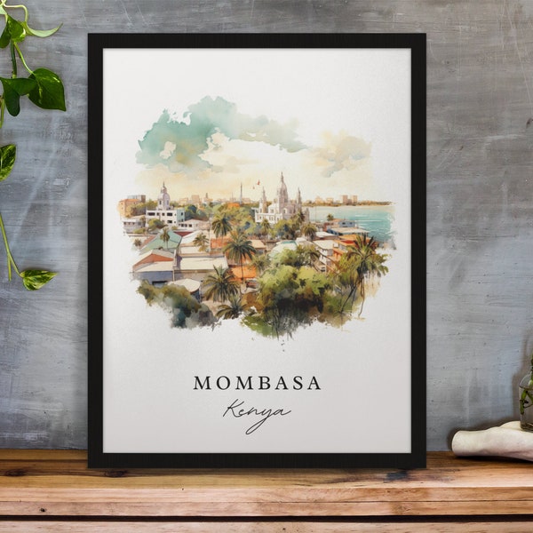 Mombasa traditional travel art - Kenya, Mombasa poster, Wedding gift, Birthday present, Custom Text, Personalised Gift