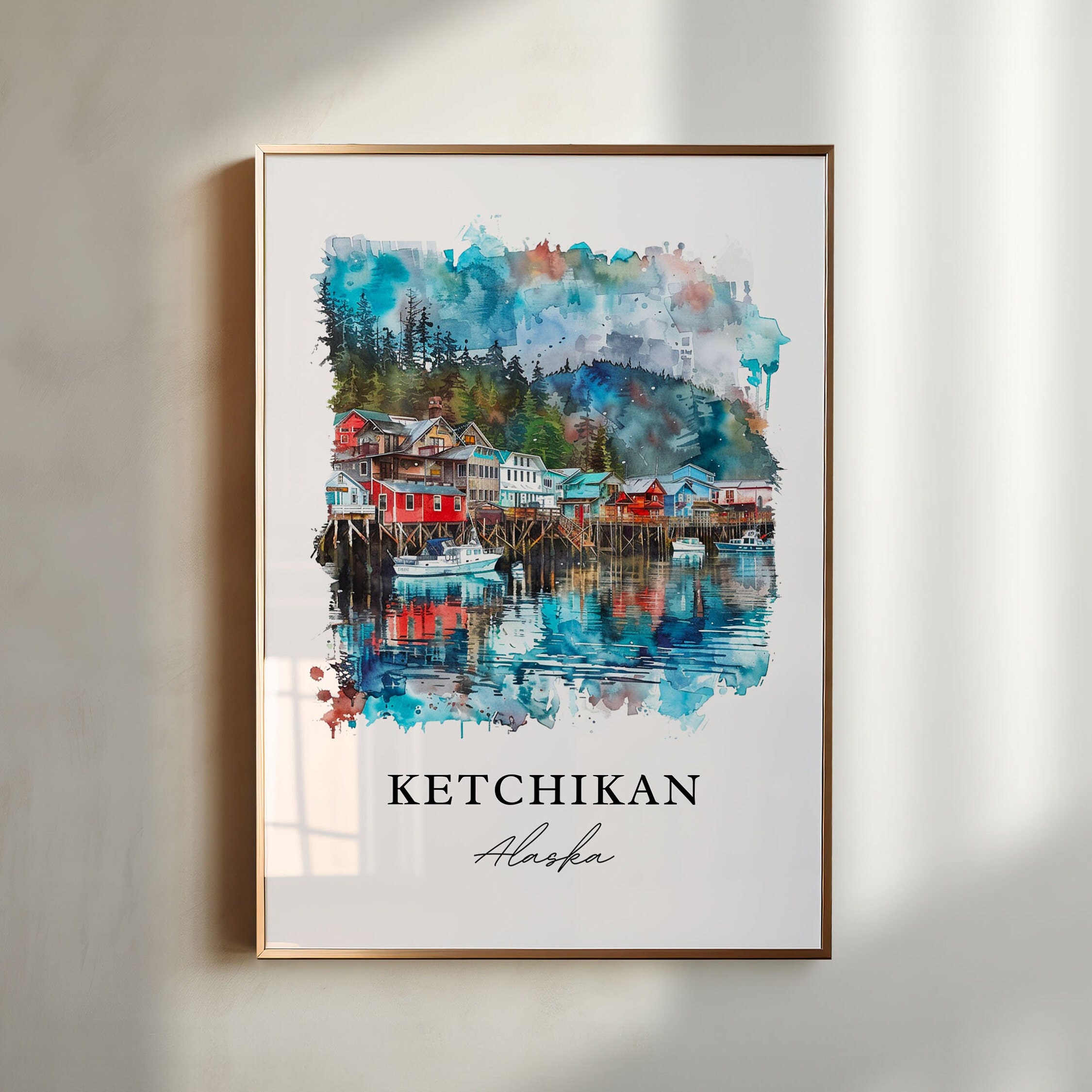 Ketchikan Wall Art, Revillagigedo Island Print, Ketchikan Watercolor, Inside Passage AK Gift, Travel Poster, Housewarming Gift