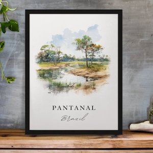 Pantanal traditionelle Reisekunst - Brasilien, Pantanal Plakat, Hochzeitsgeschenk, Geburtstagsgeschenk, benutzerdefinierter Text, personalisiertes Geschenk