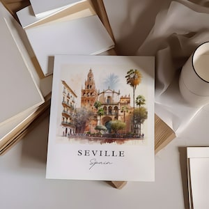 Seville Spain Art Print – Watercolor Cityscape Travel Poster image 2