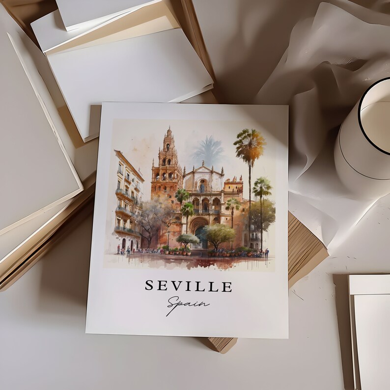 Seville Spain Art Print – Watercolor Cityscape Travel Poster image 2