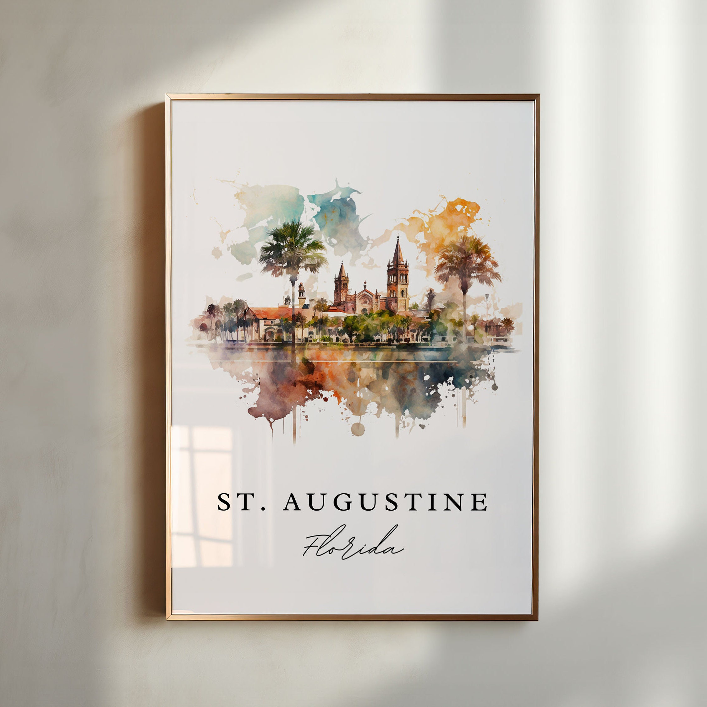St. Augustine traditional travel art - Florida, Saint Augustine FL poster, Wedding gift, Birthday present, Custom Text, Personalized Gift