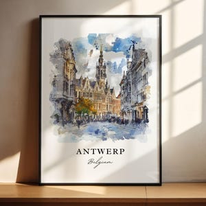 Antwerp Belgium Wall Art, Antwerp Print, Antwerp Watercolor Art, Antwerp Gift, Antwerp Travel Poster, Housewarming Gift