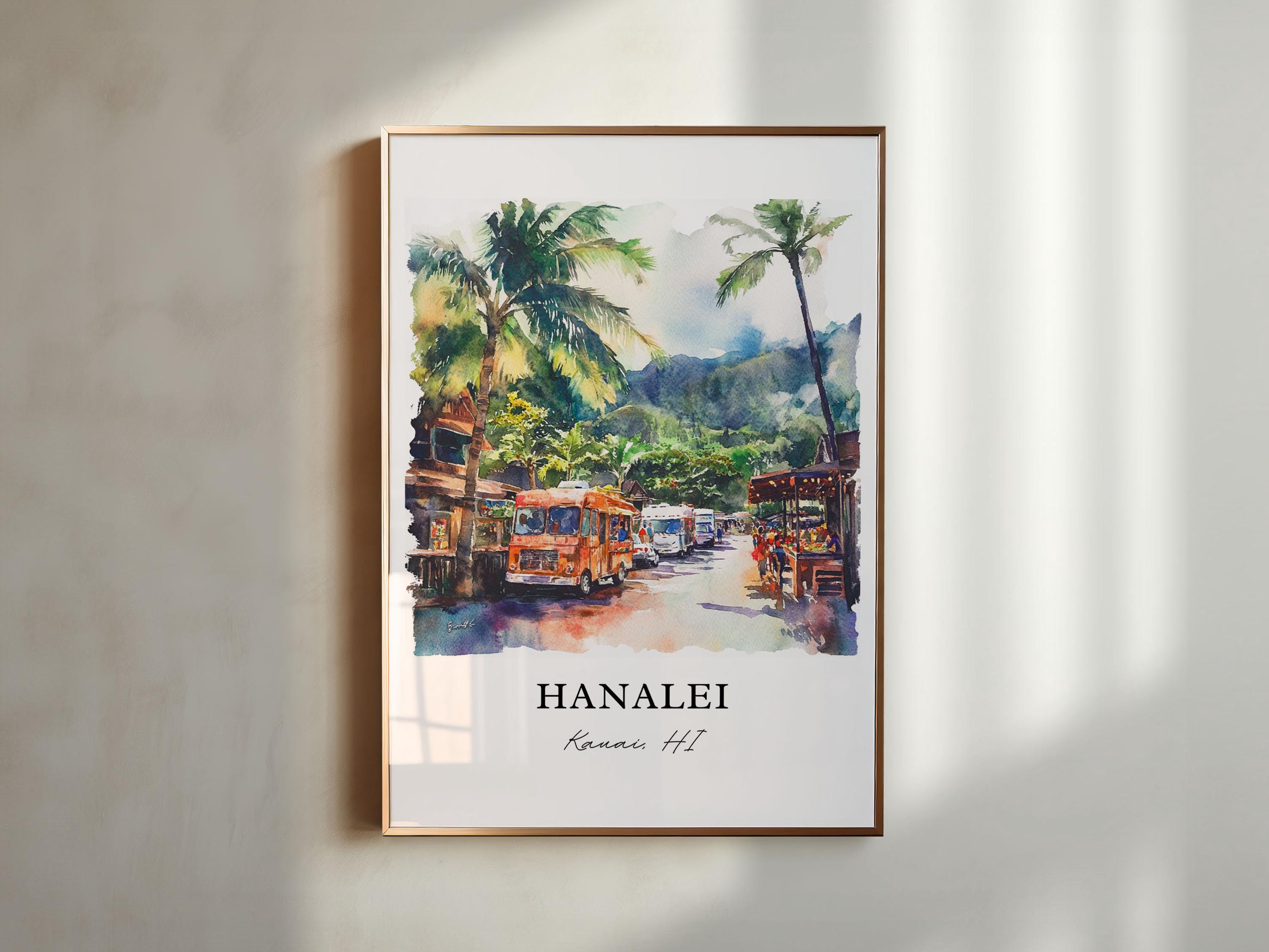 Hanalei Wall Art, Kauai Hawaii Print, Hanalei Watercolor Art, Kauai Gift, Travel Print, Travel Poster, Housewarming Gift
