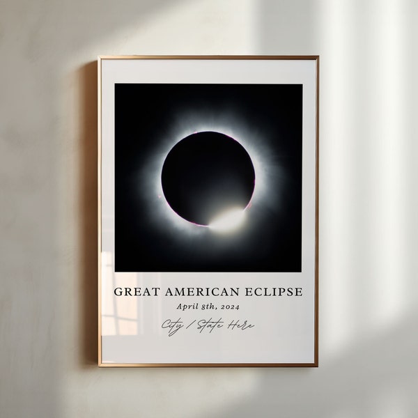 Art éclipse 2024, art éclipse ville personnalisé, poster éclipse, cadeau souvenir éclipse, art éclipse solaire, grande éclipse américaine