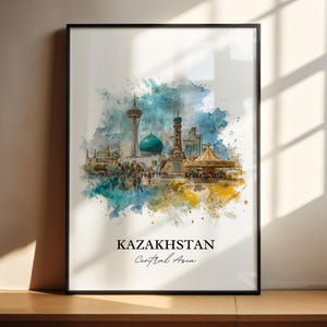 Kazakhstan Wall Art, Kazakhstan Print, Kazakhstan Watercolor Art, Kazakhstan Country Gift, Travel Print, Travel Poster, Housewarming Gift