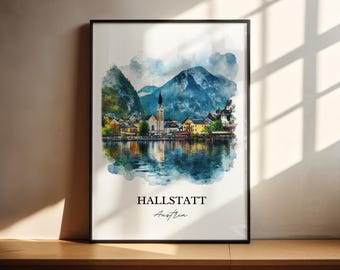 Hallstatt Wall Art, Salzkammergut Print, Austria Watercolor Art, Hallstatt Austria Gift, Travel Print, Travel Poster, Housewarming Gift