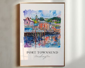 Port Townsend Watercolor Art Print, Washington Coast Travel Poster