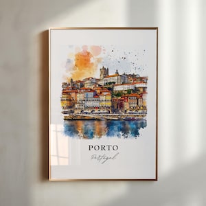 Arte mural de Oporto, impresión de Oporto, Portugal, arte de acuarela de Oporto, regalo de la península ibérica, póster de viaje, regalo de inauguración de la casa