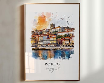 Porto Wall Art, Porto Portugal Print, Porto Watercolor Art, Iberian Peninsula Gift, Travel Poster, Housewarming Gift