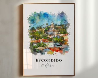 Escondido Wall Art, Escondido California Print, Escondido Watercolor, Escondido CA Gift, Travel Poster, Housewarming Gift
