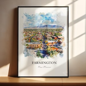 Farmington NM Wall Art, San Juan County Print, New Mexico Watercolor Art, Farmington NM Gift, Travel Print, Travel Poster, Housewarming Gift