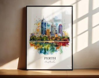 Arte murale di Perth, stampa di Perth, acquerello australiano, regalo di Perth, Australia, stampa di viaggio, poster di viaggio, regalo di inaugurazione della casa