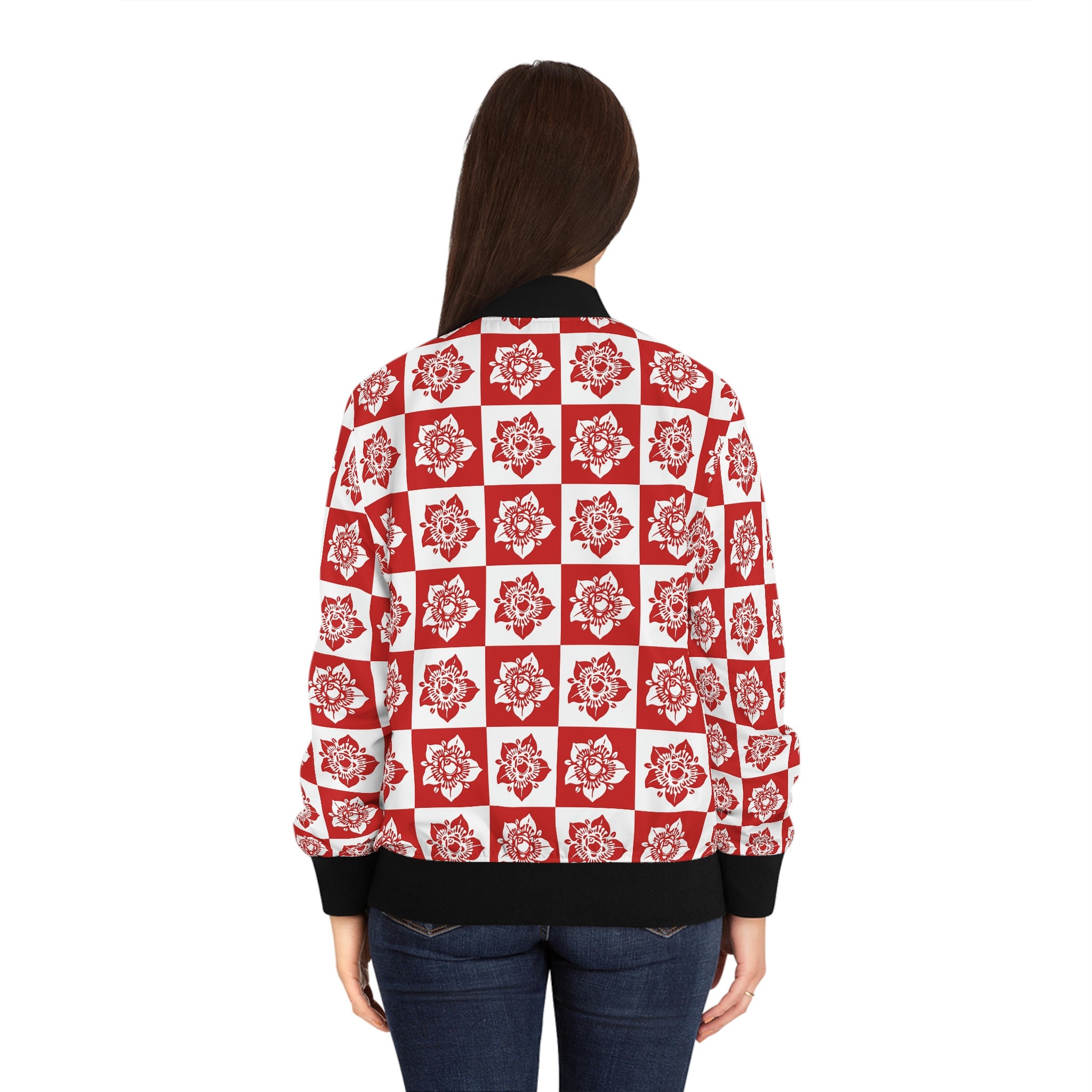 Fox Girl Flower Pattern Print Women Casual Bomber Jacket