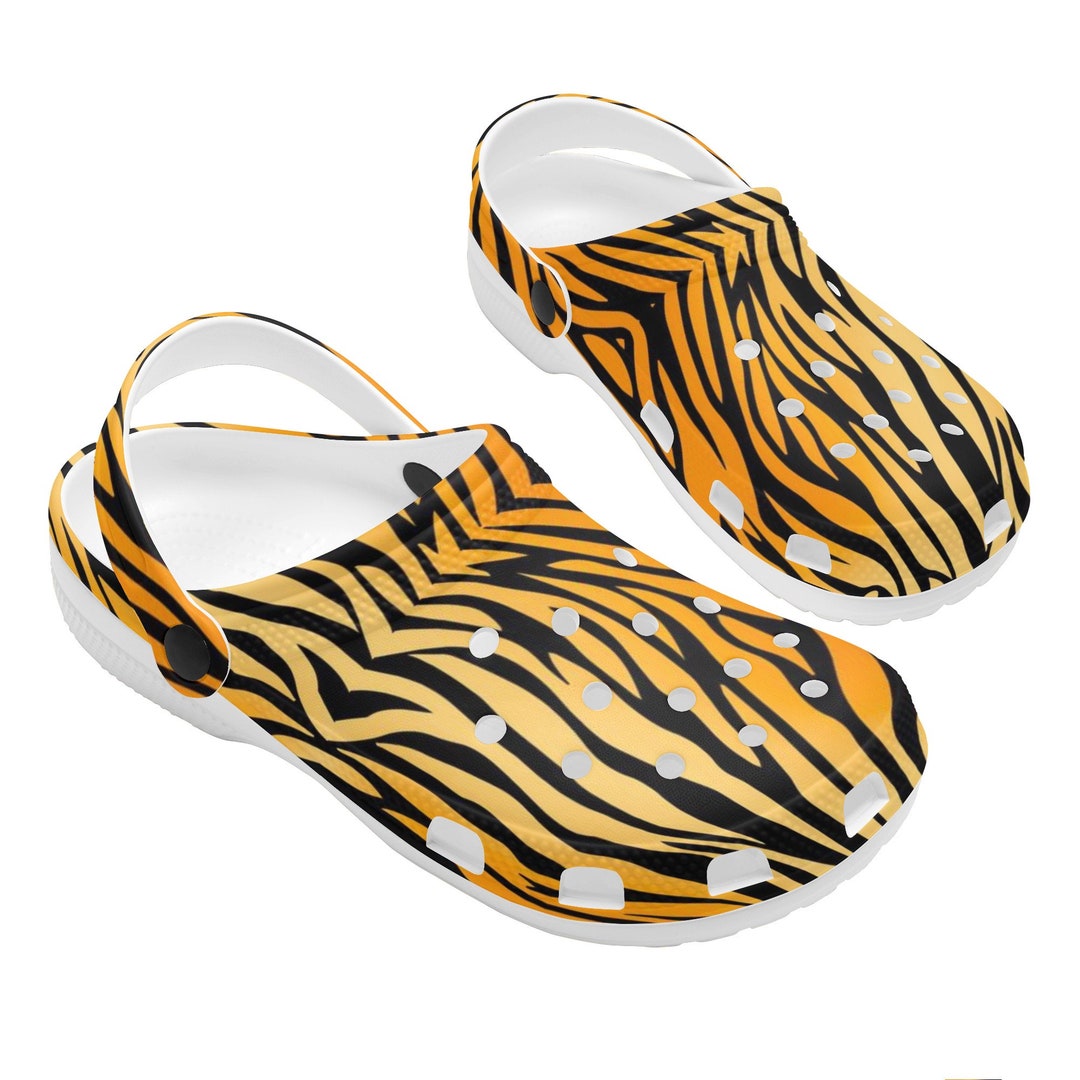 tiger stripe crocs