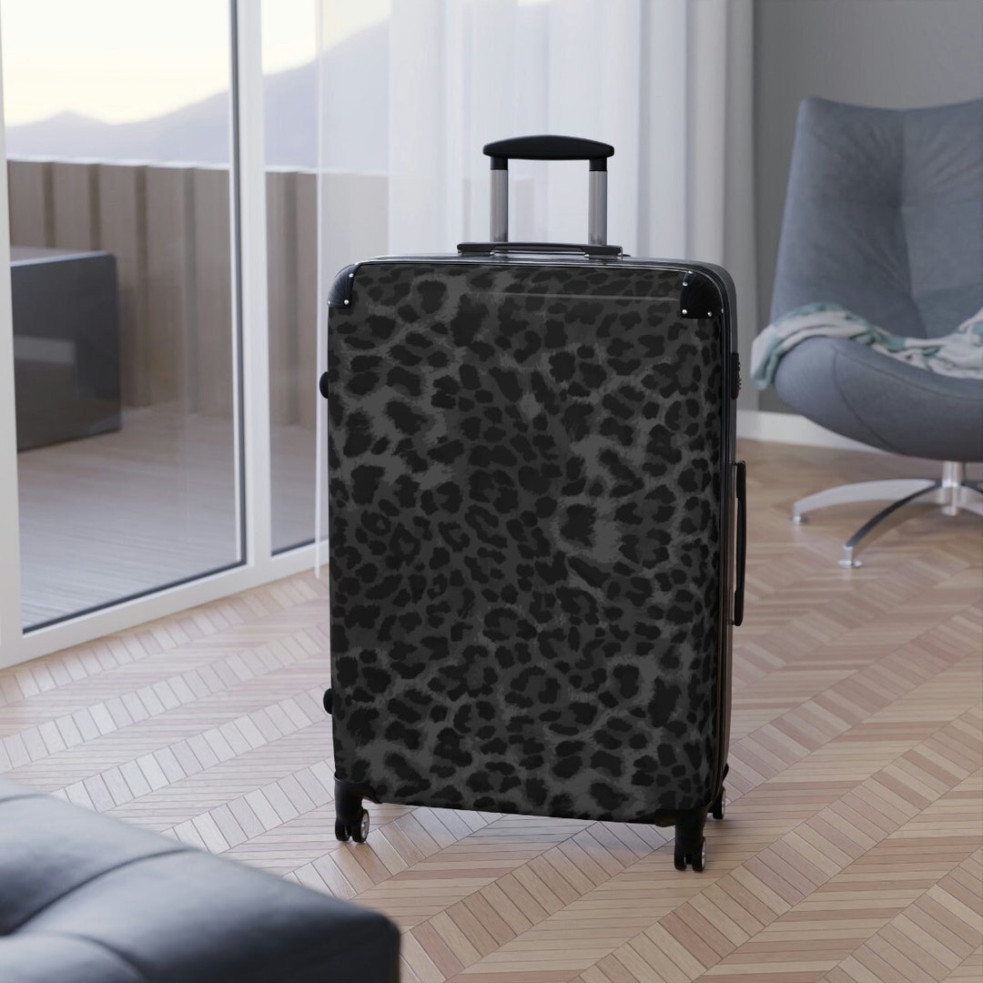 Black Leopard Print Locking Travel Suitcase Travel Bag Suitcase With