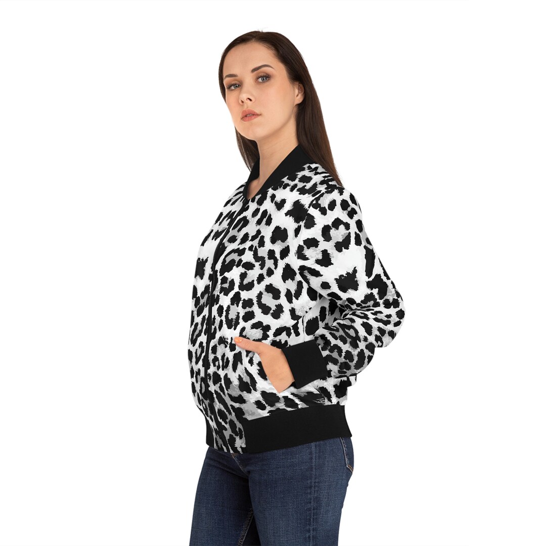 Women's White Leopard Print Bomber Jacket Women's Leopard Print Jacket