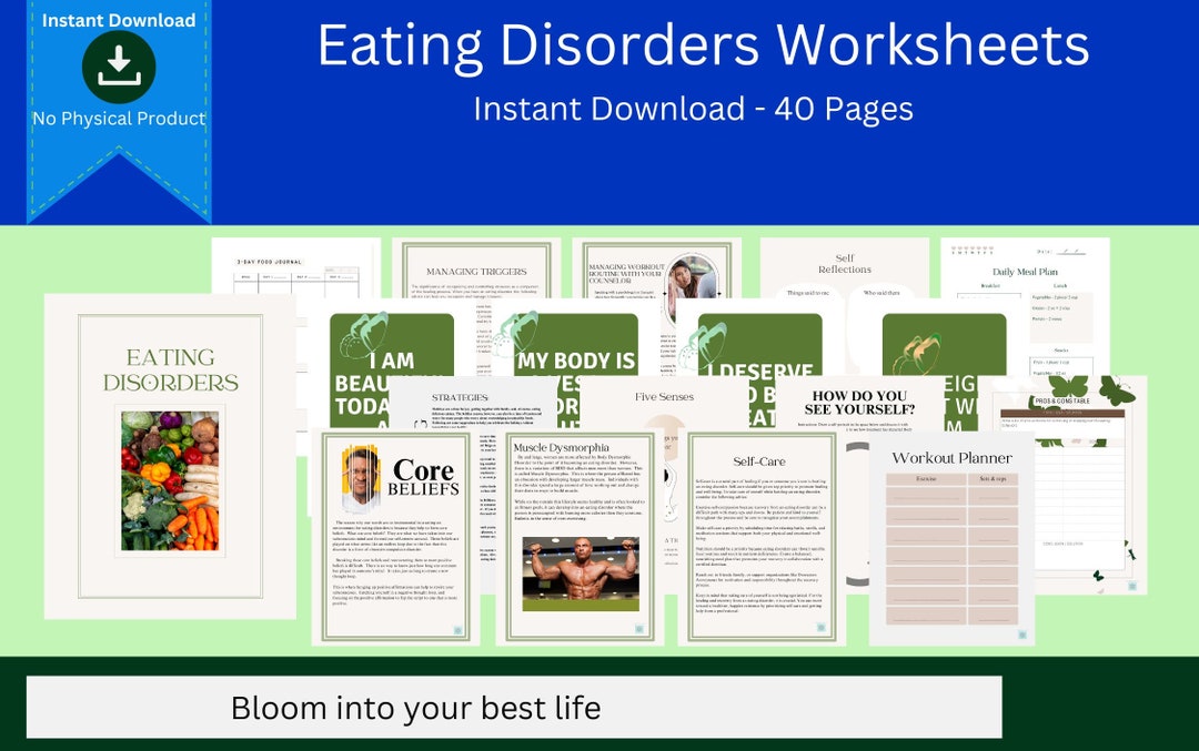 Eating Disorder Worksheets, Binge Eating Workbook, Food Recovery