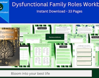 Disfunctionele familierollen werkboek, printables voor geestelijke gezondheid, therapiewerkbladen, disfunctionele familierollen digitale bestanden, gezinstherapie
