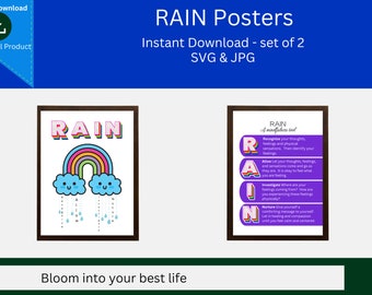 RAIN Mindfulness Poster | RAIN Technique | Emotional Response | Counseling Poster | Anxiety | Calming Corner | Grounding | Feelings Poster