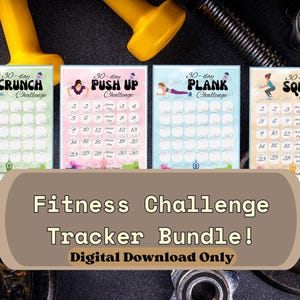 PRINTABLE Fitness Challenge Bundle, Digital Fitness Calendar, New Year Fitness Resolution Tracker, 30 Day Fitness Tracker Bundle
