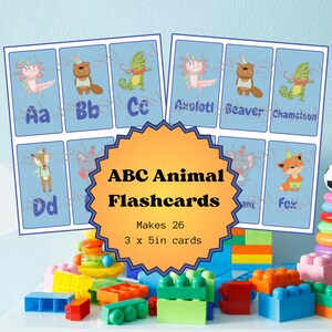 Tarjetas flash de animales ABC IMPRIMIBLES - Tarjetas flash de animales de dibujos animados - Tarjetas flash Montessori - Tarjetas flash para bebés y niños pequeños - Tarjetas flash de animales ABC