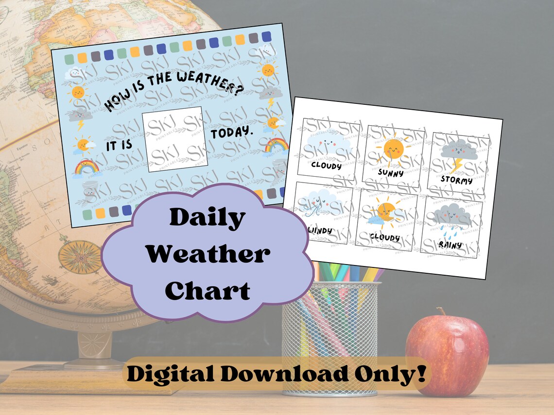PRINTABLE Daily Weather Chart, Classroom Decor, Weather Chart Classroom Decor, Weather Chart