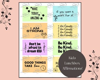 PRINTABLE Kid's Lunchbox Affirmations, Love Notes for Kids, Lunchbox Notecards, Encouragement for Kids, Lunchbox Encouragement