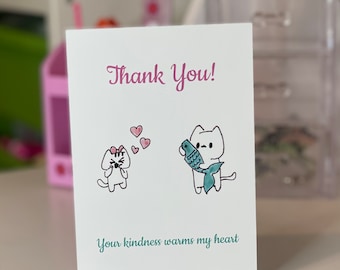 Cute Cat Thank You Card – Hand Drawn, Cat Lover Gift