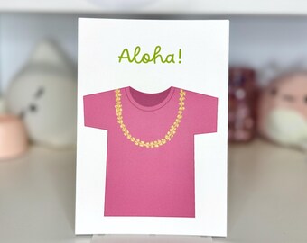 Pink Aloha T-Shirt Card: Puakenikeni Lei Blank Flat Card