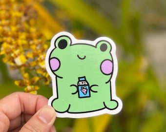 Frog Strawberry Milk sticker - die cut waterproof vinyl sticker