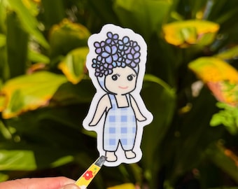 Sonny Angel palaka with pua sticker - blue hydrangea waterproof kawaii sticker