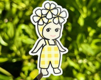 Sonny Angel palaka with pua sticker - yellow plumeria waterproof vinyl kawaii sticker