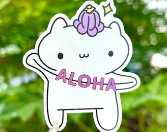 Cat Crown Flower sticker - diecut waterproof vinyl sticker with holographic finishes