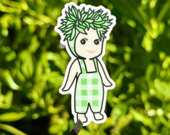 Sonny Angel Sticker - Palaka Green Overalls, Ti Leaf Lei, Kawaii Vinyl
