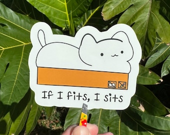 If I Fits I Sits Sticker: Funny Cat in Box, Waterproof Die Cut