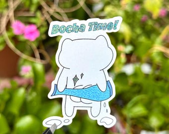 Bocha Time Cat Sticker – Funny Glitter Vinyl Decal