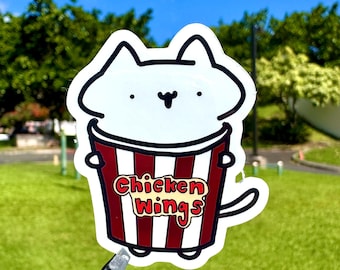 Chicken Bucket Cat Sticker – Whimsical Die Cut Vinyl with Mirror Finish