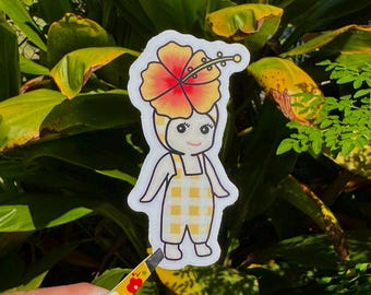 Sonny Angel palaka with pua sticker - orange hibuscus waterproof vinyl kawaii sticker