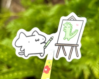Artist cat mini sticker - die cut vinyl waterproof sticker for animal lovers