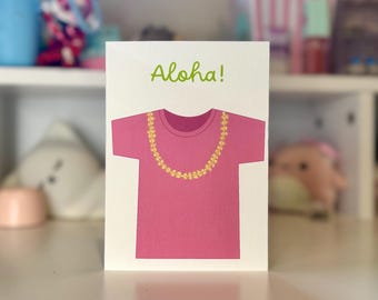 Pink Aloha T-Shirt Card: Puakenikeni Lei Blank Folded Card