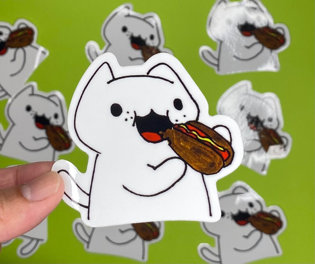 Cat Eating Hot Dog Sticker - Die Cut Vinyl Waterproof Sticker - Etsy