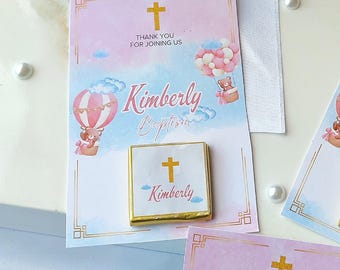Gepersonaliseerde chocoladebedankje voor doop – aangepaste naam doopcadeau met kaart – feestbedankje babymeisje