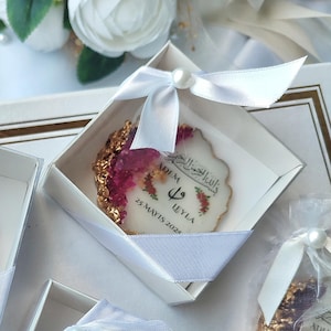 Aimant de mariage personnalisé Bismillah - Cadeau en résine époxy dorée, souvenir de mariage musulman, cadeau élégant pour les jeunes mariés