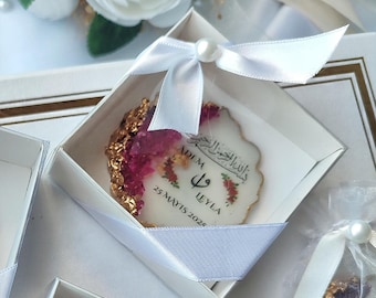 Gepersonaliseerde Bismillah-trouwmagneet – gouden epoxyhars gunst, moslim bruiloft aandenken, elegante bruid en bruidegom cadeau