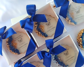 Gepersonaliseerde marineblauwe gunst voor quinceañera - aangepaste magneet Sweet 15 - elegante gastcadeau - aandenken feest - bedankje