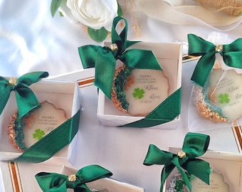 Harsmagneet groene klaver | Gepersonaliseerde huwelijksbedankje | Gelukkig bedankcadeau voor gasten | Aangepaste epoxy aandenken