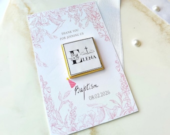 Gepersonaliseerde doop chocolade gunst – aangepaste naam doopcadeau – bloemen roze kaart aandenken babymeisje