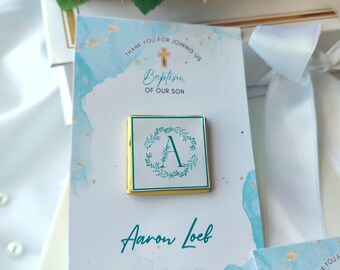 Gepersonaliseerde jongensdoop chocolade – gepersonaliseerde gunst voor doopgast – Blue Elegant Keepsake