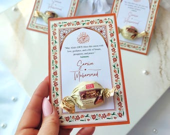Islamitische Nikah-gunst – aangepaste naam Dua-kaart en snoep – moslimhuwelijkssouvenir